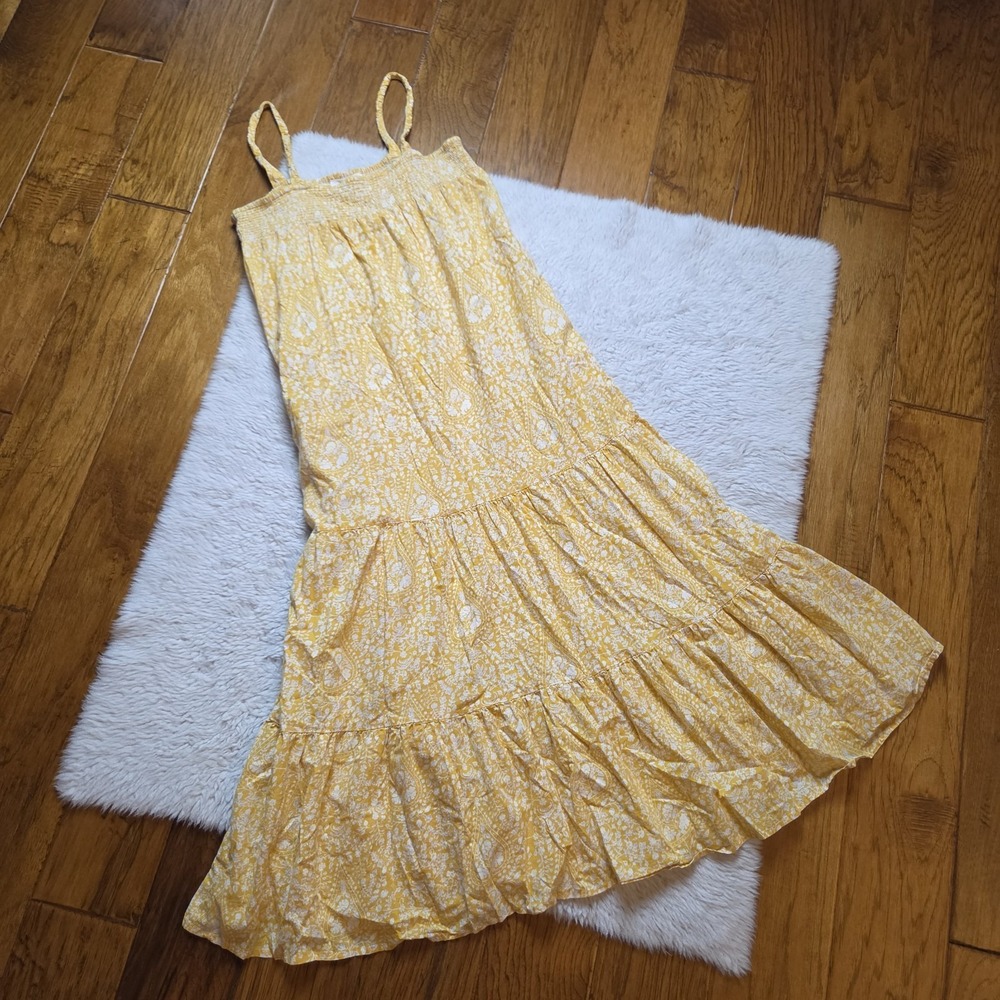 Pomegranate Tuckernuck Maxi Dress Women's Small Yellow Floral Sleeveless Pockets